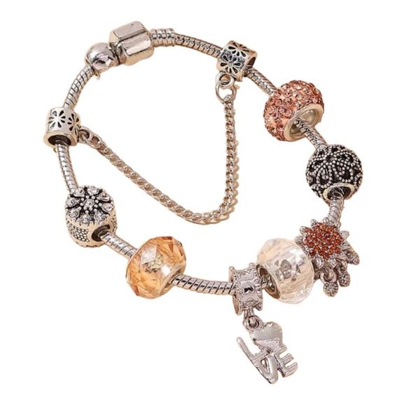 Love Charm Rhinestone & Bead Fashion Bangle Bracelet - Picture 3 of 4